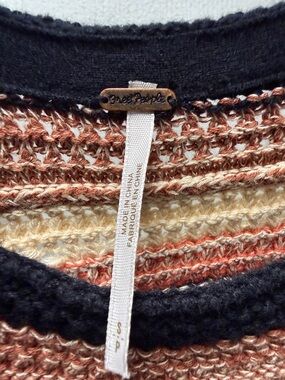 Free People Striped Multicolor Knit Sweater with Black Neck Trim